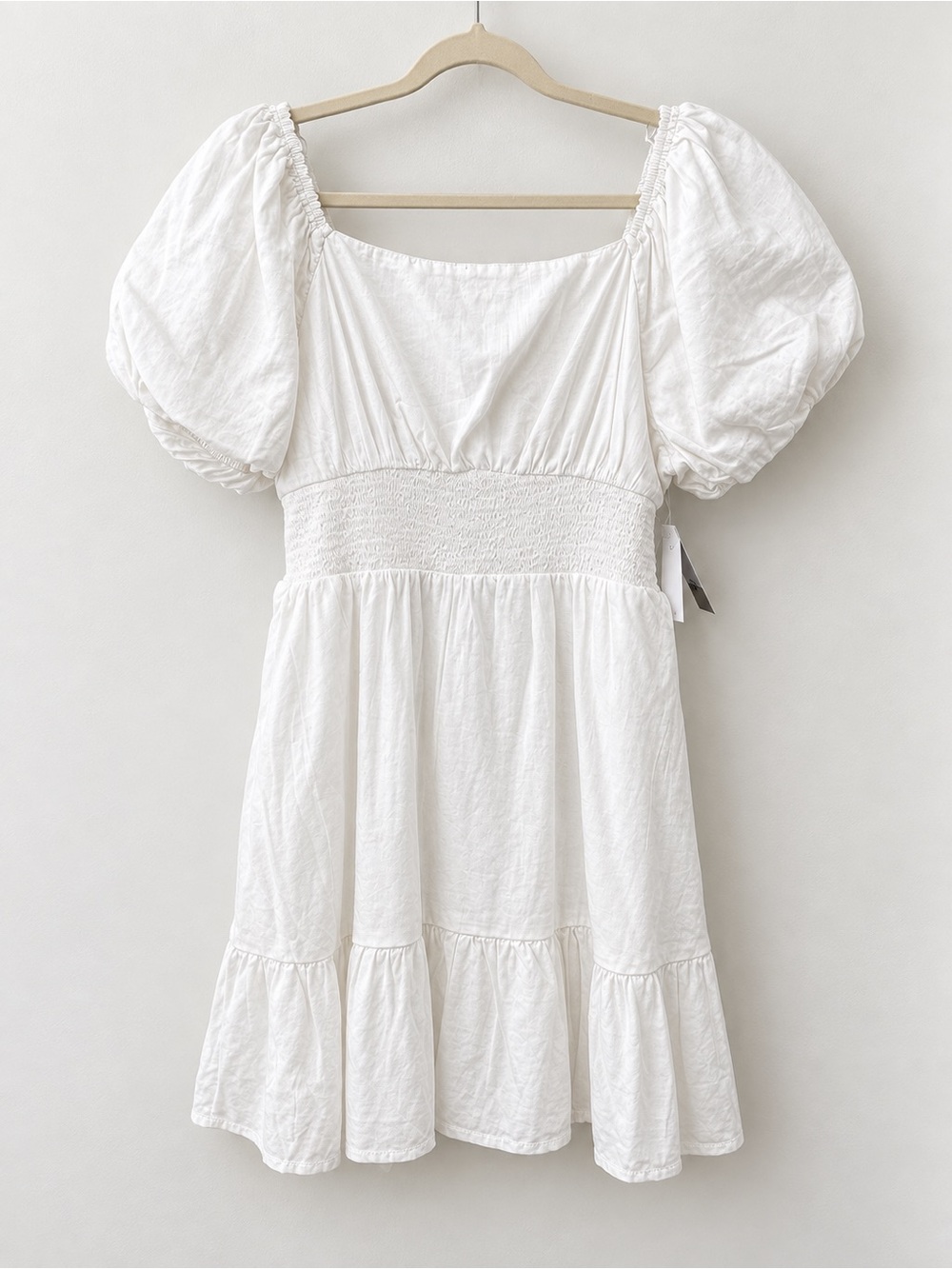 NWT BP. White Tiered Puff Sleeve Smocked Dress XL